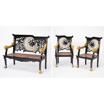 Lot 177 - Suite of Chinese Style Ebonized and Parcel Gilt Furniture