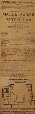 Lot 644 - Broadsheet for the first production of Peter Pan on Broadway, starring Maude Adams