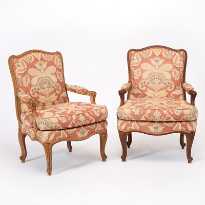 Lot 241 - Pair of Louis XV Style Carved Walnut Fauteuils