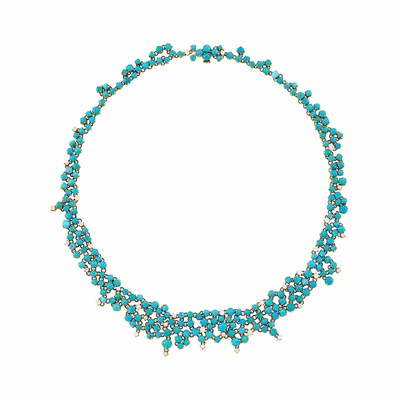 Lot 1104 - Gold, Turquoise and Diamond Necklace