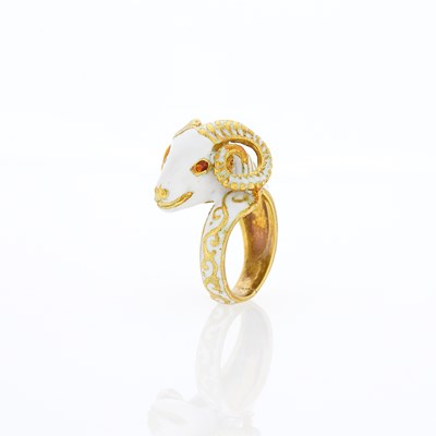 Lot 2035 - Gold and Enamel Ram's Head Ring