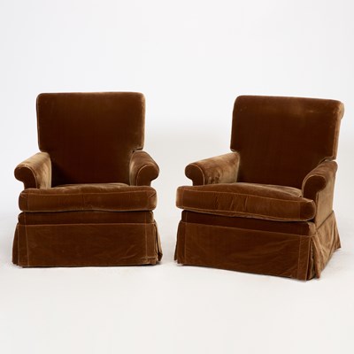Lot 306 - Pair of Velvet Upholstered Reclining Club Chairs