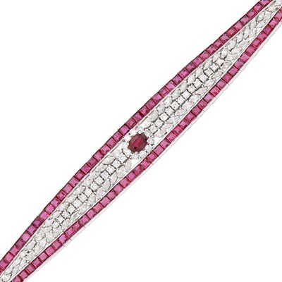 Lot 1038 - White Gold, Ruby and Diamond Bracelet