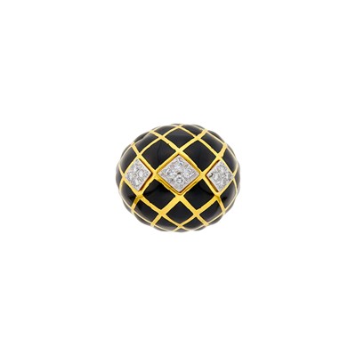 Lot 102 - David Webb Gold, Platinum, Black Enamel and Diamond Dome Ring