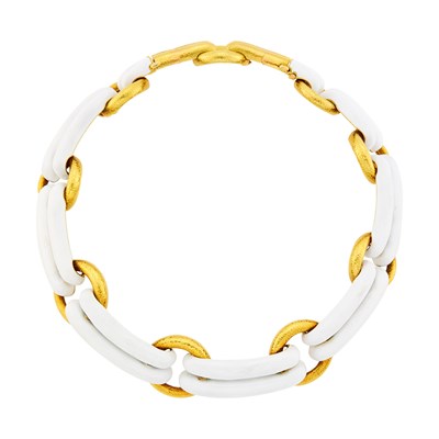 Lot 98 - David Webb Hammered Gold and White Enamel Link Necklace