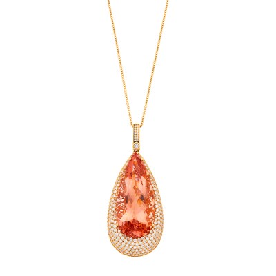Lot 1116 - Rose Gold, Morganite and Diamond Pendant with Chain Necklace