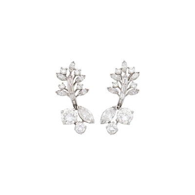 Lot 131 - Attributed to Oscar Heyman & Brothers Pair of Platinum and Diamond Pendant-Earclips