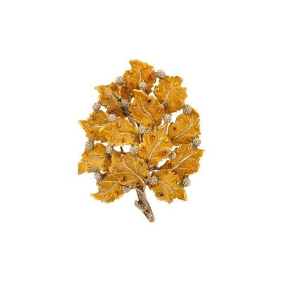 Lot 1108 - Buccellati Two-Color Gold Leaf Clip-Brooch