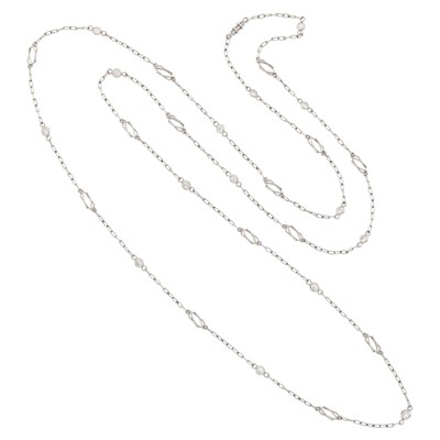 Lot 1139 - Long Platinum and Diamond Chain Necklace