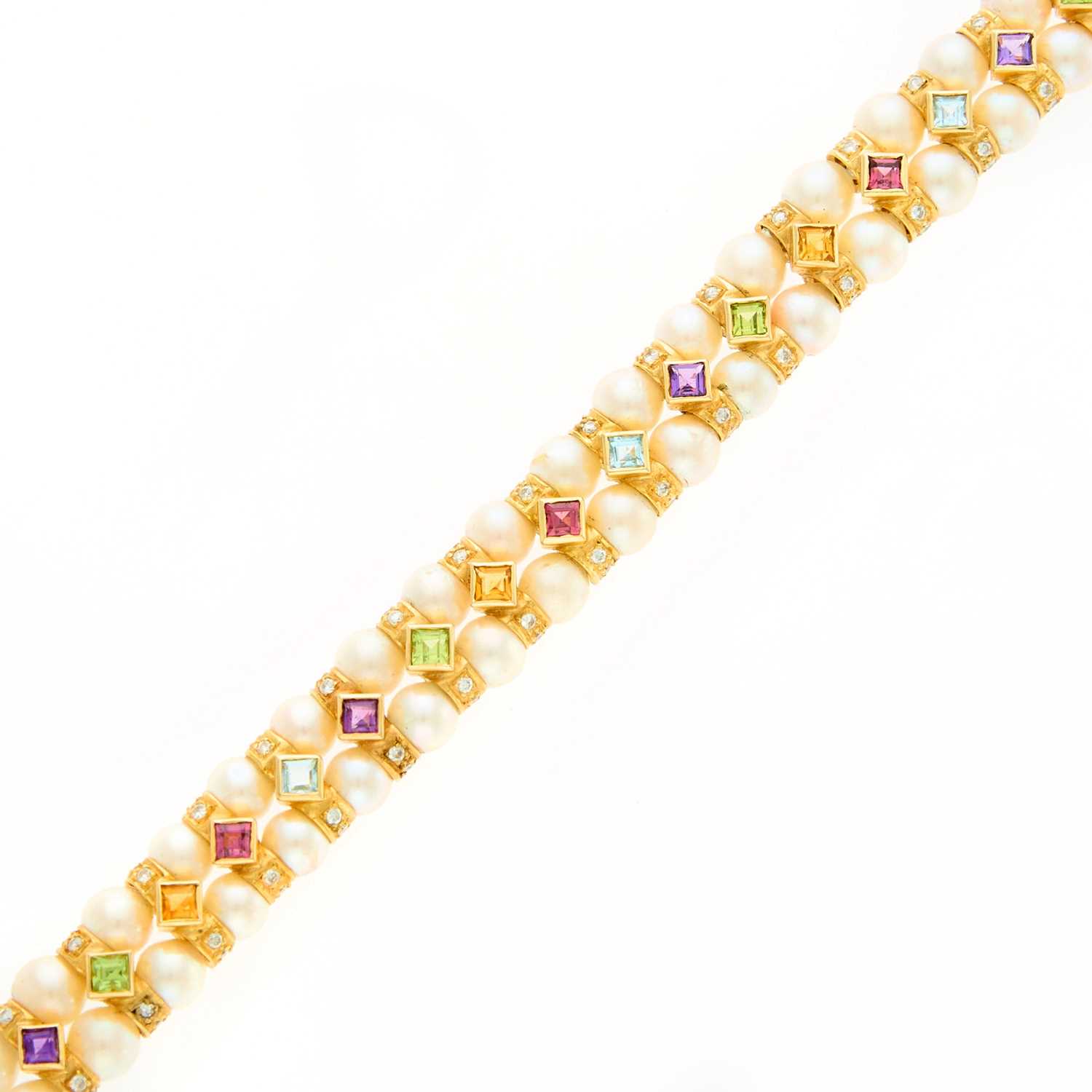 Lot 2006 - H. Stern Gold, Cultured Pearl, Gem-Set and Diamond Bracelet