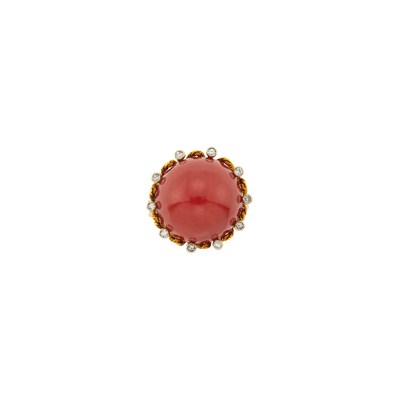 Lot 1097 - Gold, Oxblood Coral and Diamond Ring