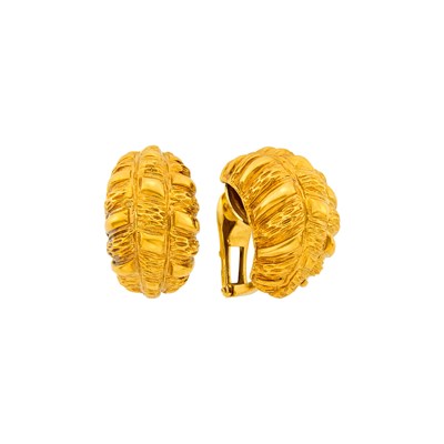 Lot 1024 - Pair of Gold Bombé Half-Hoop Earclips