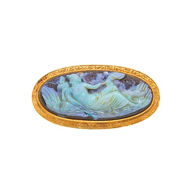 Lot 1072 - Antique Gold and Carved Boulder Opal Cameo Brooch