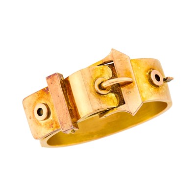 Lot 1069 - Antique Two-Color Gold Buckle Bangle Bracelet