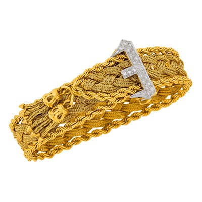 Lot 1110 - Hammerman Brothers Two-Color Gold and Diamond Slide Mesh Tassel Bracelet