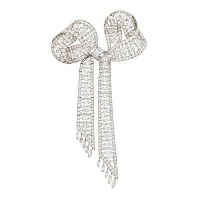 Lot 119 - Platinum and Diamond Bow Brooch