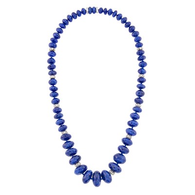 Lot 1050 - Sapphire Bead, Platinum and Diamond Necklace/Bracelet Combination