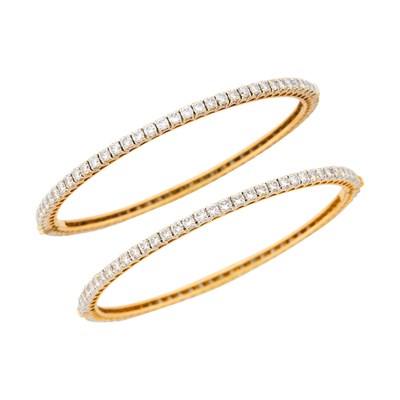 Lot 1122 - Pair of Gold and Diamond Bangle Bracelets