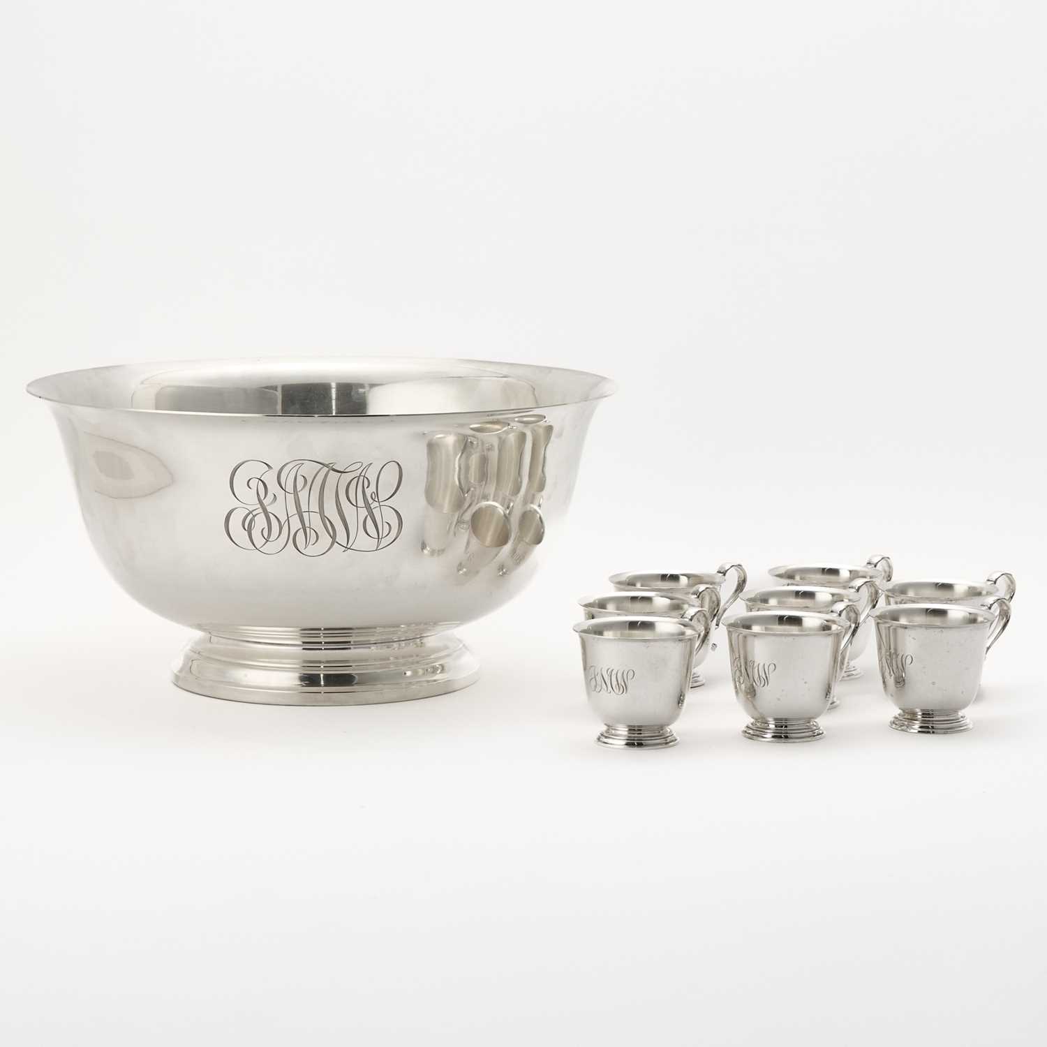 Lot 37 - American Sterling Silver Revere Form Punch Bowl and Eight American Sterling Silver Cups
