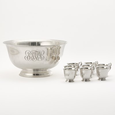 Lot 37 - American Sterling Silver Revere Form Punch Bowl and Eight American Sterling Silver Cups