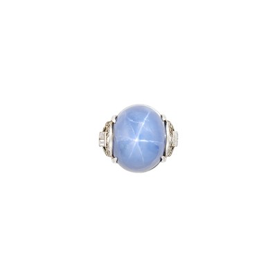 Lot 1137 - Platinum, Star Sapphire and Diamond Ring