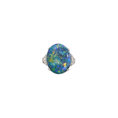 Lot 149 - Tiffany & Co. Platinum, Black Opal and Diamond Ring