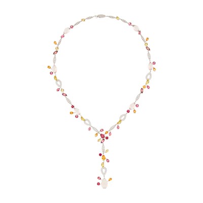 Lot 124 - Cartier White Gold, Colored Stone and Diamond 'Meli Melo' Necklace