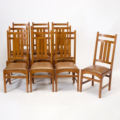 Lot 288 - Set of Ten Audi Stickley Oak Dining Chairs