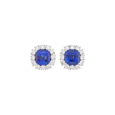 Lot 248 - Pair of Platinum, Sapphire and Diamond Earclips