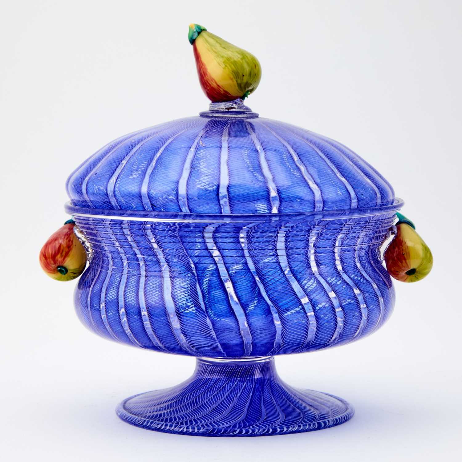 Lot 75 - Murano Blown, Applied and Threaded Glass Footed Bowl and Cover