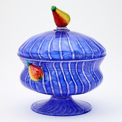 Lot 75 - Murano Blown, Applied and Threaded Glass Footed Bowl and Cover