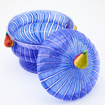 Lot 75 - Murano Blown, Applied and Threaded Glass Footed Bowl and Cover
