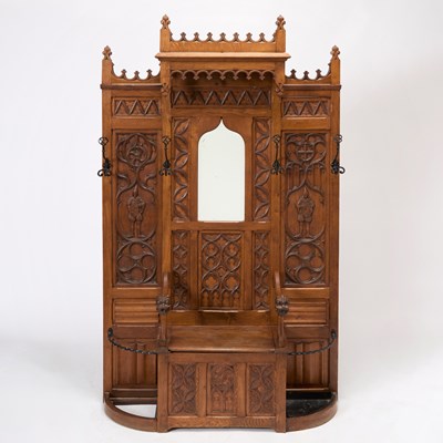 Lot 192 - Gothic Revival Hall Tree Throne Chair Bench