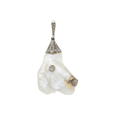 Lot 1141 - Baroque Pearl, Platinum and Diamond Pendant