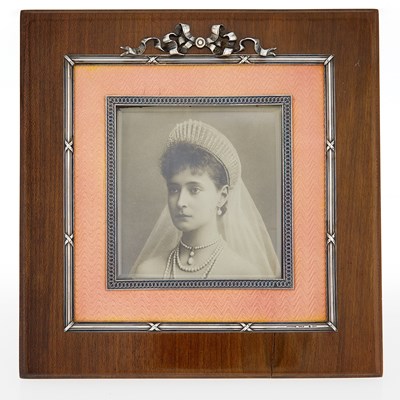 Lot 183 - Fabergé Silver, Guilloché Enamel and Wood Photograph Frame