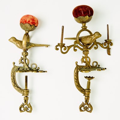 Lot 1028 - Two Large Cast Brass Bird Sewing Clamps