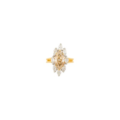 Lot 1121 - Oscar Heyman & Brothers Gold, Platinum, Colored Diamond and Diamond Ring