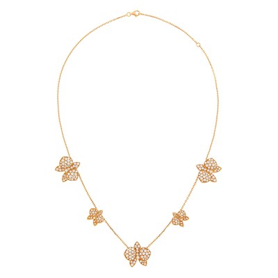 Lot 1102 - Rose Gold and Diamond Butterfly Chain Necklace