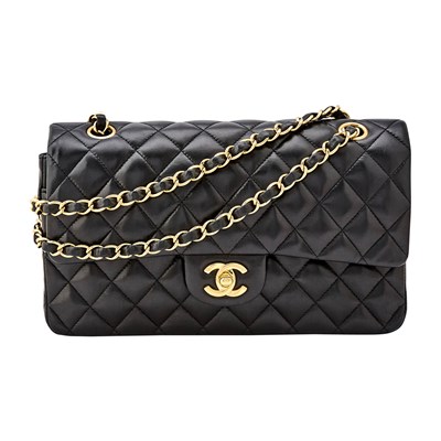 Lot 1194 - Chanel Black Lambskin Leather Double Flap Bag
