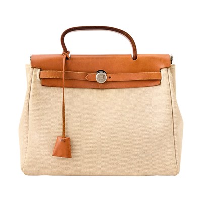 Lot 1182 - Hermès Canvas and Brown Leather 'Herbag' Bag
