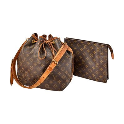 Lot 1184 - Louis Vuitton Monogram Coated Canvas and Leather Bucket Bag and Pouch