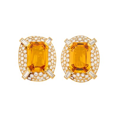 Lot 1169 - Pair of Gold, Orange Topaz and Diamond Earclips