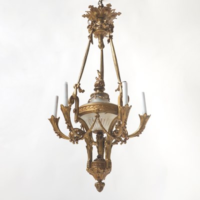 Lot 335 - French Bronze and Glass Six-Light Chandelier
