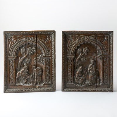 Lot 265 - Pair Carved Oak North European Panels Depicting Biblical Scenes