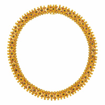 Lot 122 - Gold, Ruby and Sapphire Necklace