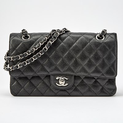 Lot 164 - Chanel Black Quilted Caviar Leather Double Flap Bag