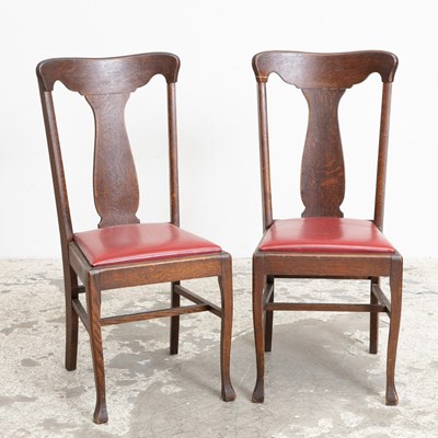Lot 385 - Pair of Oak and Leather Upholstered Side Chairs