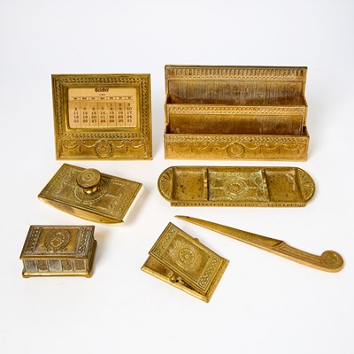 Lot 247 - Tiffany Studios Gilt-Bronze "Adams" Pattern Desk Set