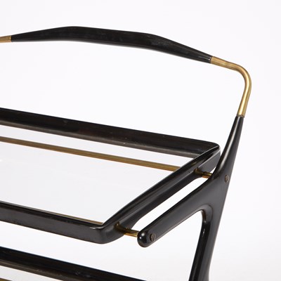 Lot 57 - Italian Mid-Century Ebonized, Glass and Brass Bar Cart