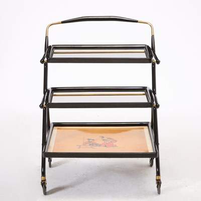 Lot 57 - Italian Mid-Century Ebonized, Glass and Brass Bar Cart